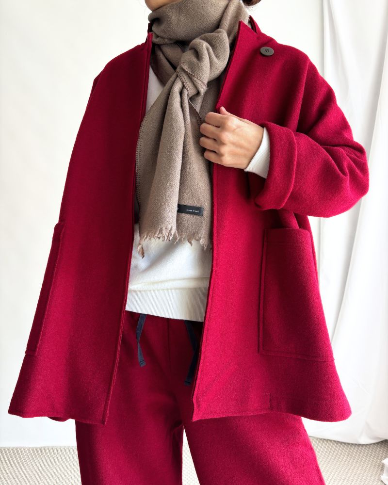 Stand Collar Square Jacket (W/N) in Red Stand Collar Square Jacket (W/N) in Red