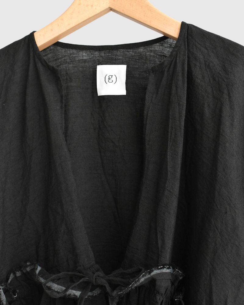 Linen Gathered Ribbon Coverall in Black