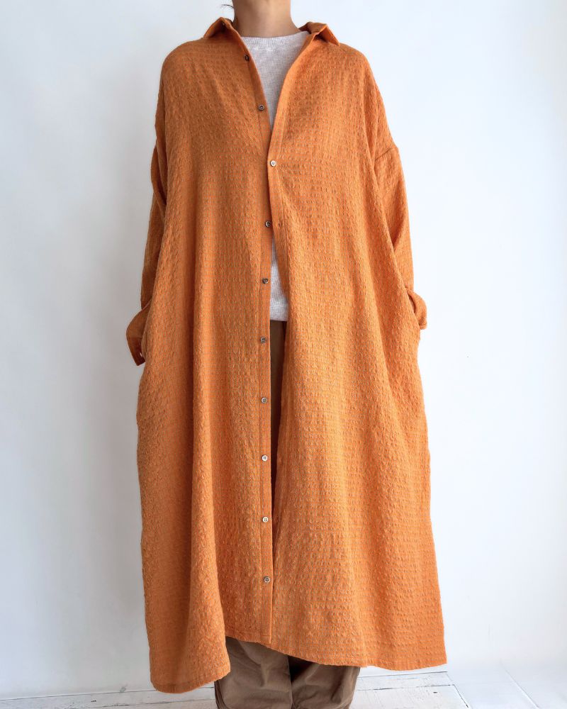 Wool Cotton Gingham Dress in Orange/Mocha