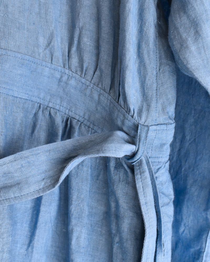 Indigo Linen Cache-Coeur Dress in LightBlue