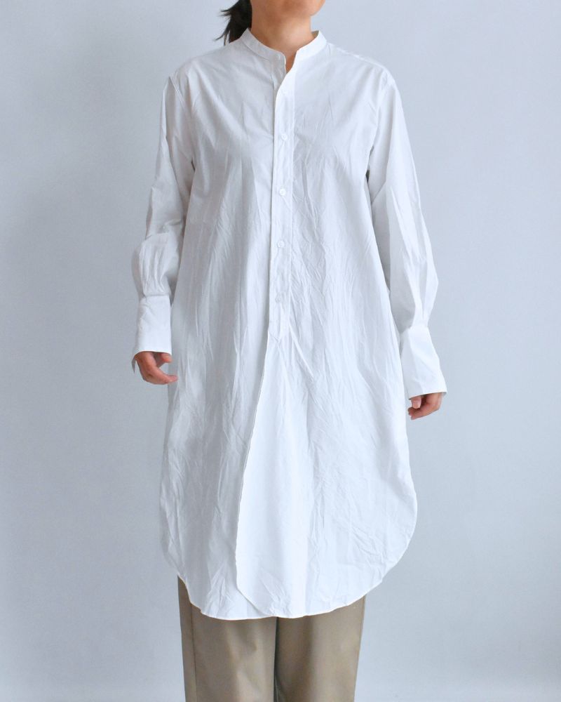 Typewriter Band Collar Shirt Dress in White Typewriter Band Collar Shirt Dress in White