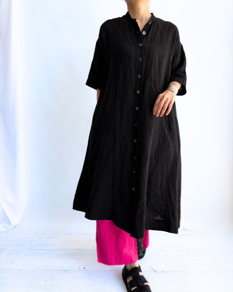 Band collar shirt dress in Black Band collar shirt dress in Black