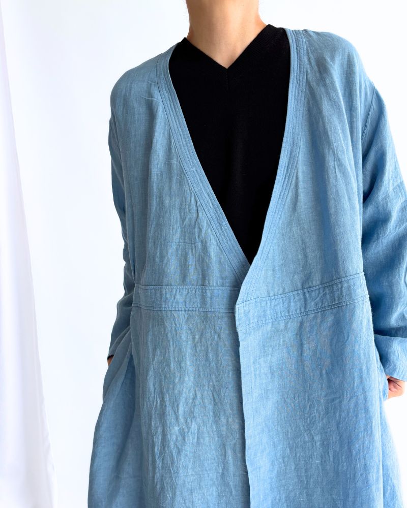 Indigo Linen Cache-Coeur Dress in LightBlue