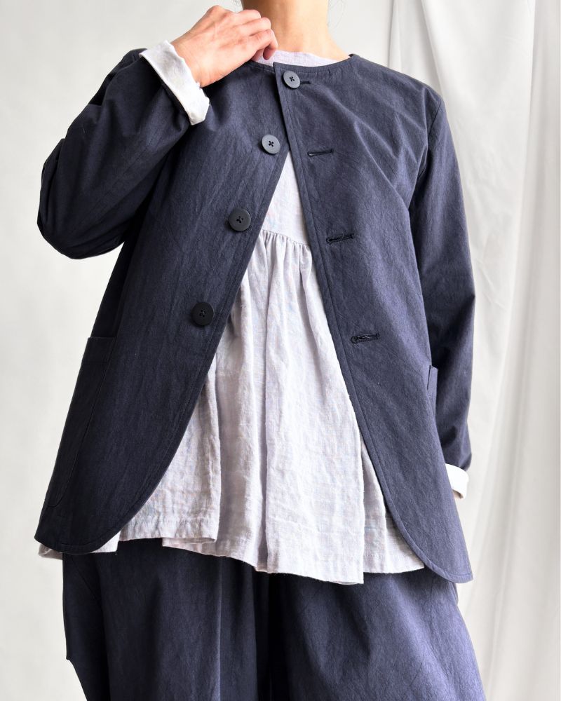 Collarless Jacket in Navy Collarless Jacket in Navy