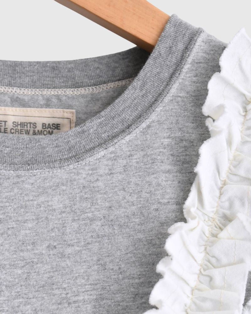 Vintage Cotton Jersey Frill Sleeveless Tee in Gray