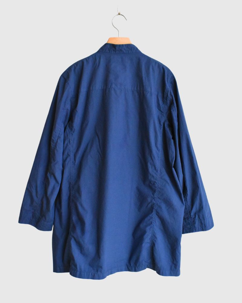 60s COTTON POPLIN OVERDYE STAND COLLAR DOUBLE BREAST JACKET in Blue