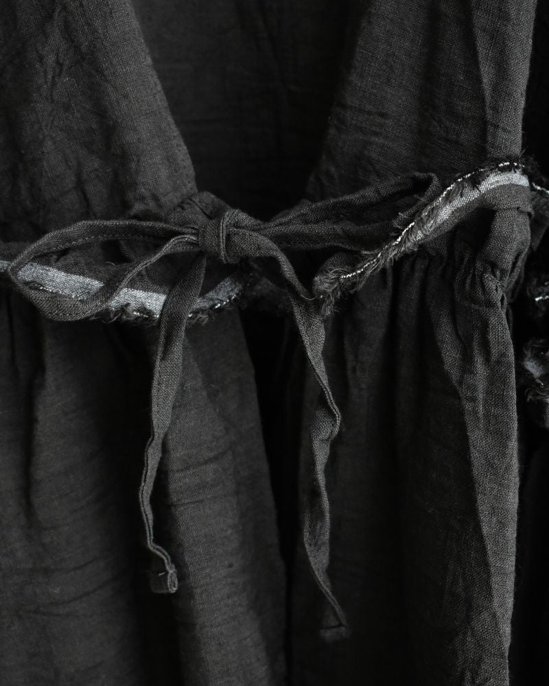 Linen Gathered Ribbon Coverall in Black