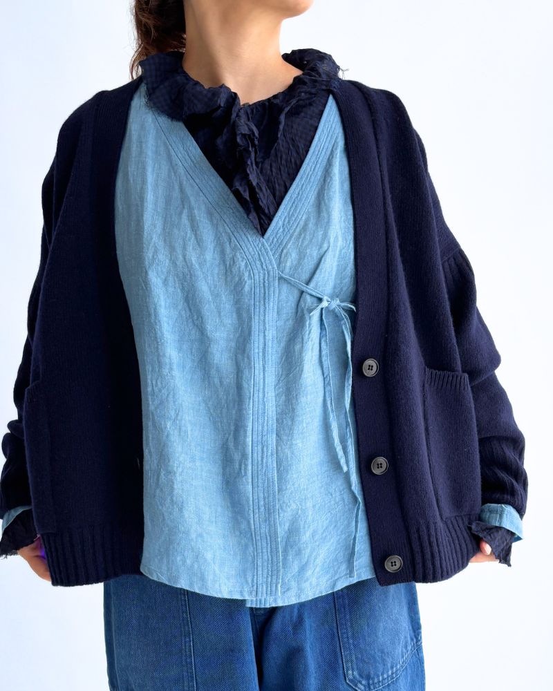 Indigo Linen Cache-Coeur Shirt in LightBlue