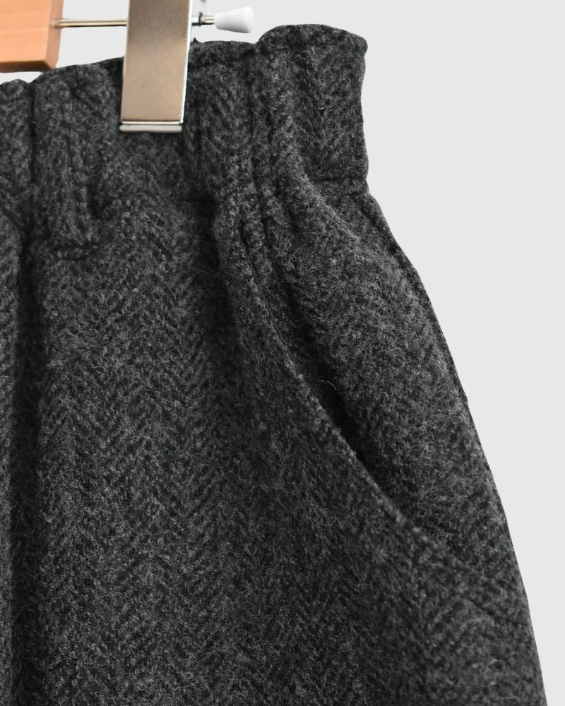 Wool Herringbone Pants in Black