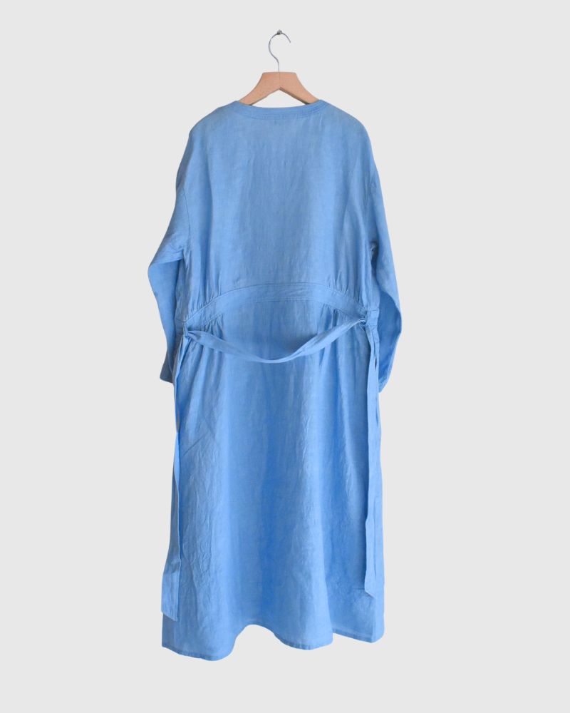 Indigo Linen Cache-Coeur Dress in LightBlue