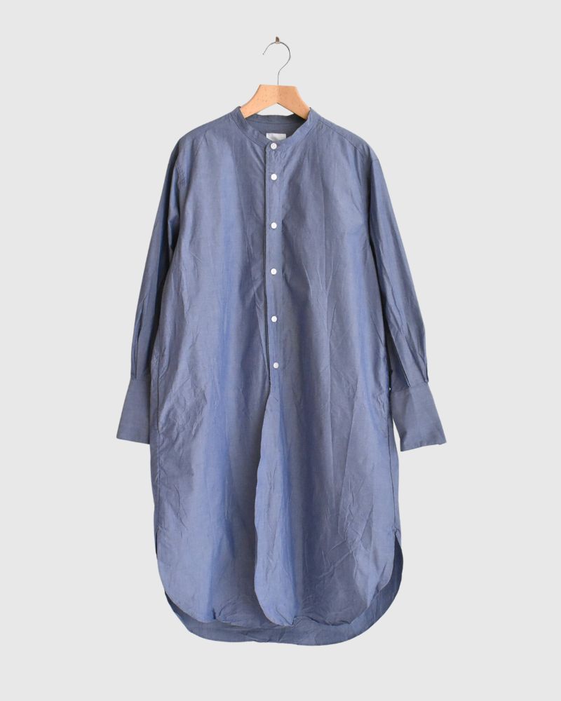Typewriter Band Collar Shirt Dress in Navy