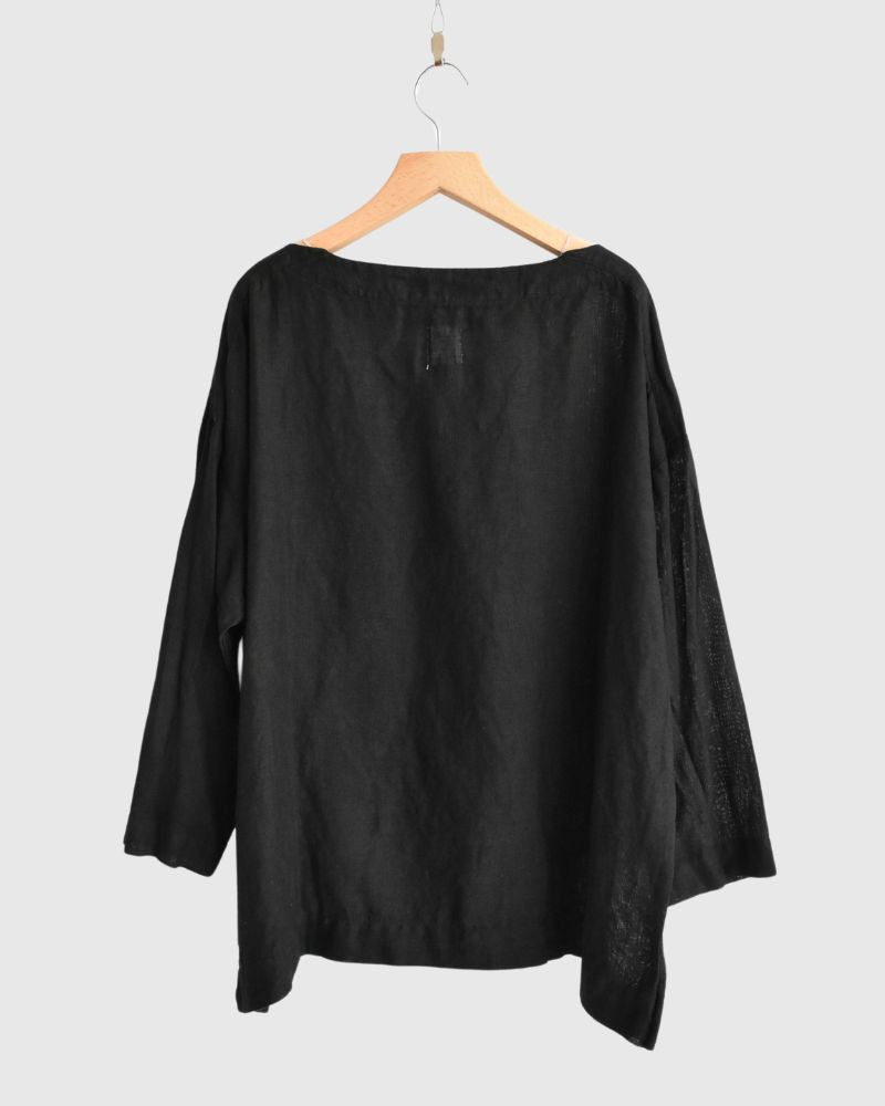 Organic Belgian Linen Simple Pullover in Noir