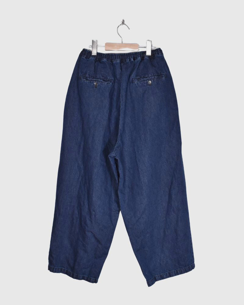 Cotton Linen Denim Tuck Pants in Stone Wash