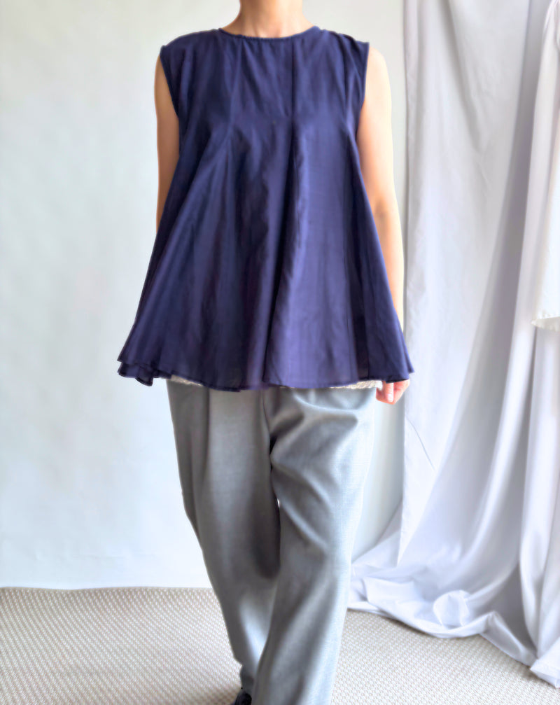 Silk cotton gusset 2-way tank top in Navy Silk cotton gusset 2-way tank top in Navy