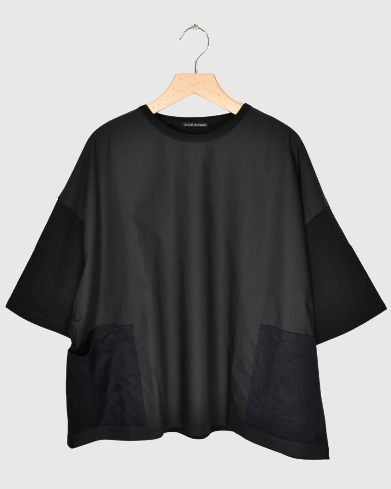 Embroidered Pocket Blouse Tee in Black