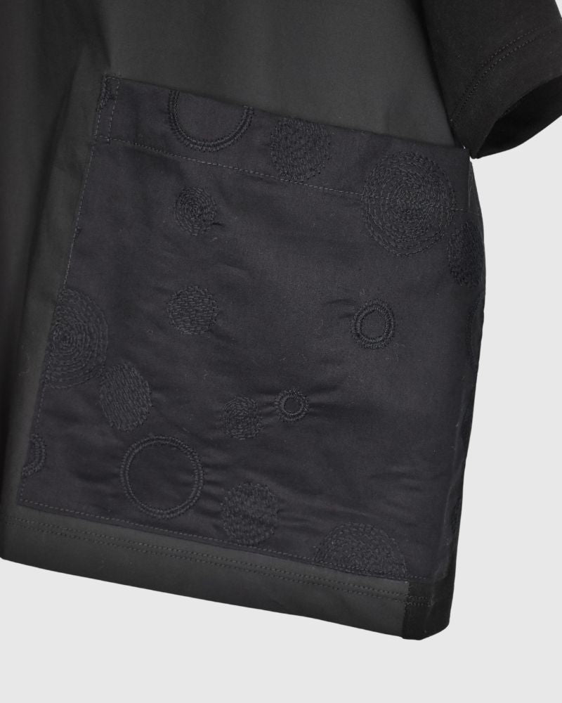 Embroidered Pocket Blouse Tee in Black