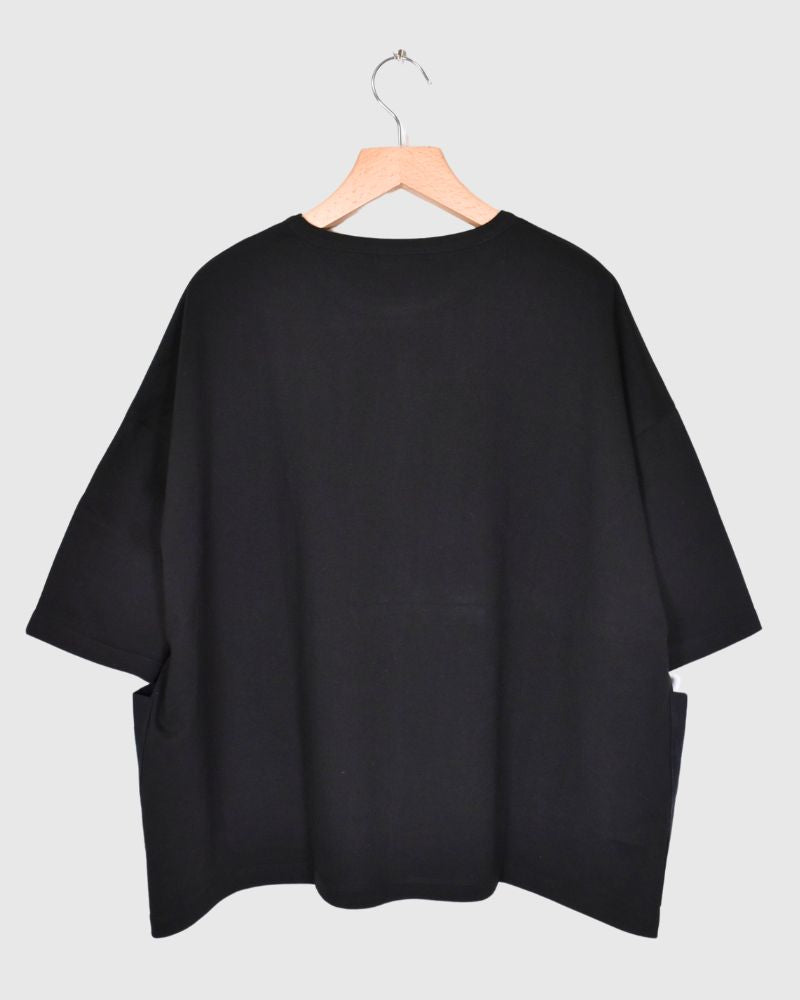 Embroidered Pocket Blouse Tee in Black