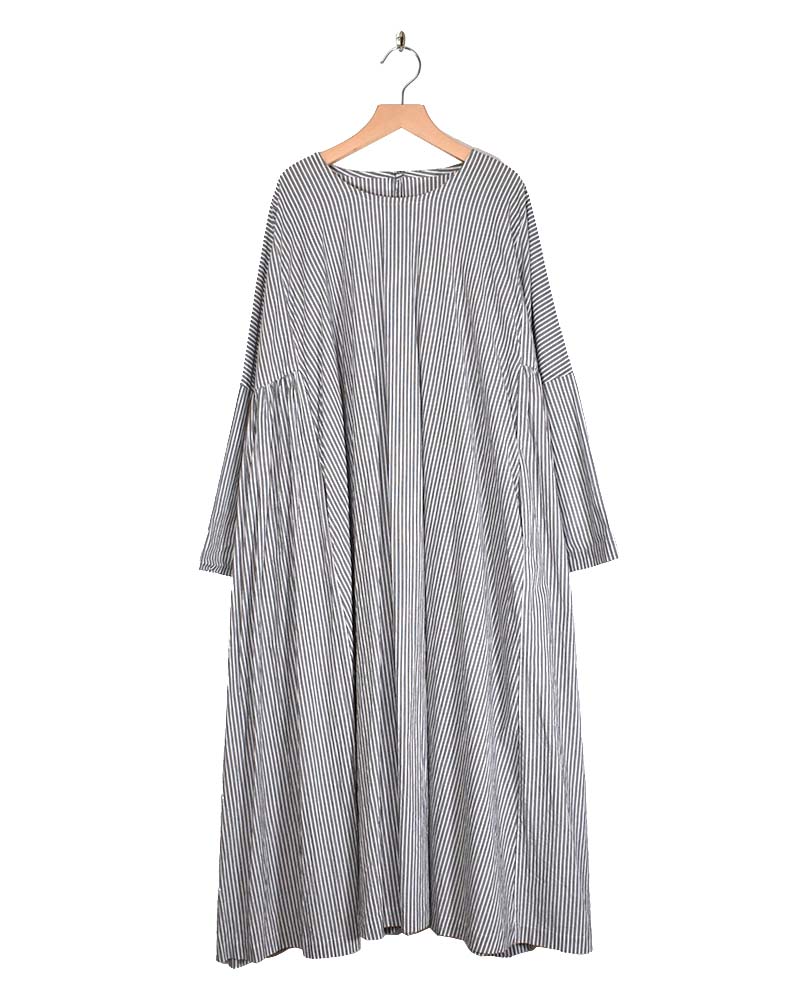 Gathered Dress in Stripe-B