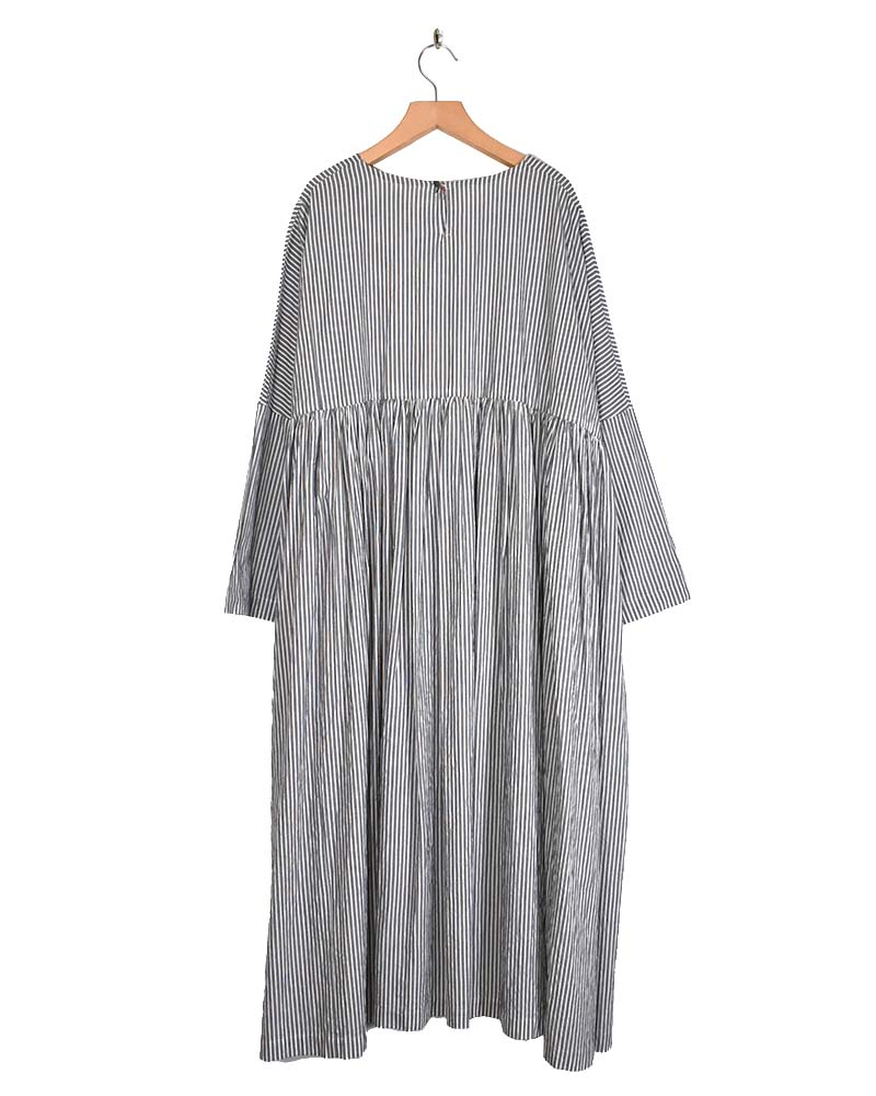 Gathered Dress in Stripe-B