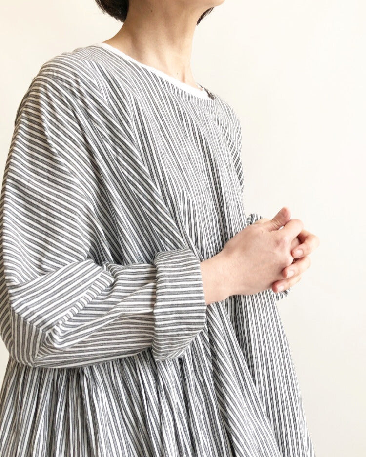 Gathered Dress in Stripe-B