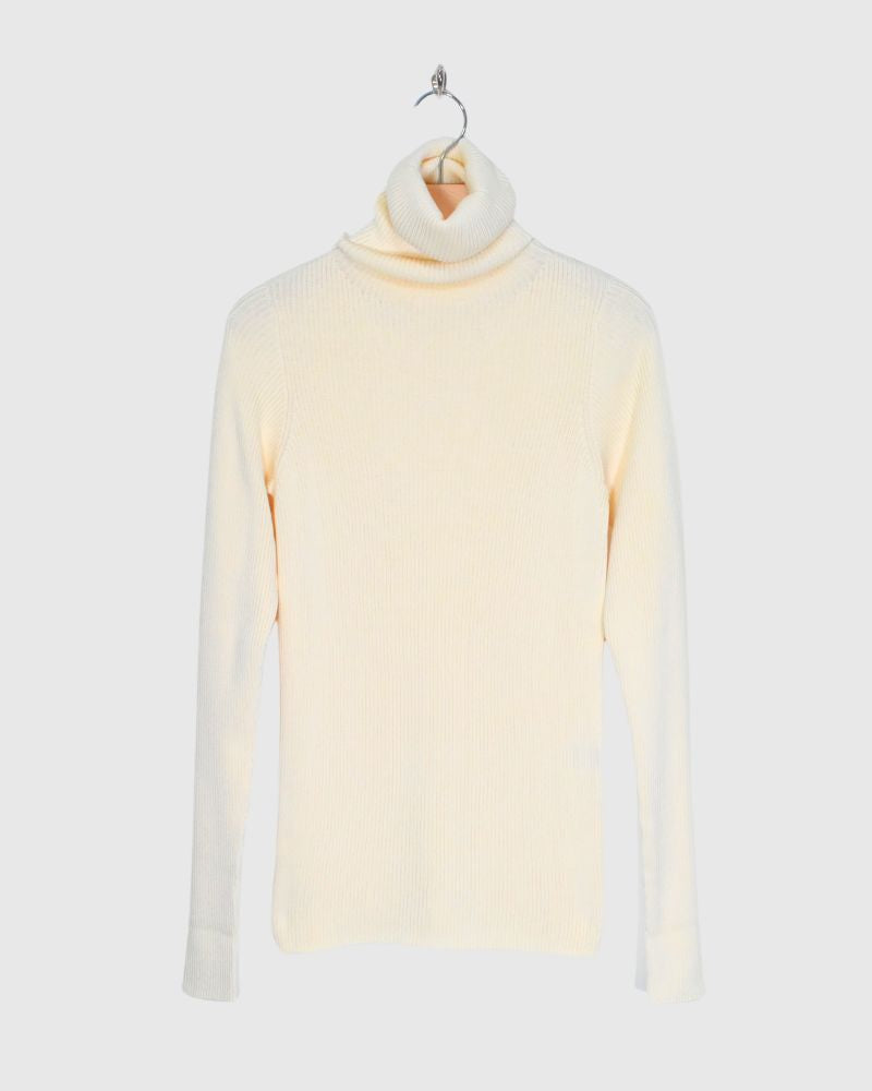 RIB JAPAN WHOLE GARMENT TURTLENECK PULLOVER in Natural
