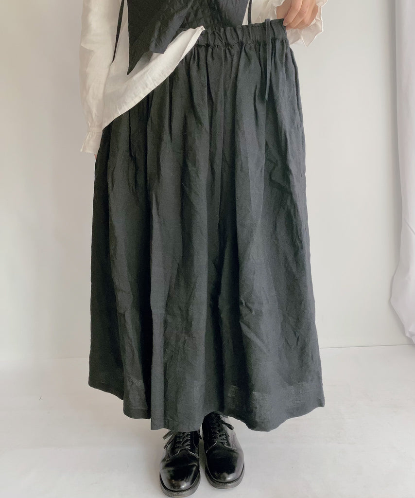 Antiquite's noir Linen Gather Skirt ichi Antiquite's in BLACK