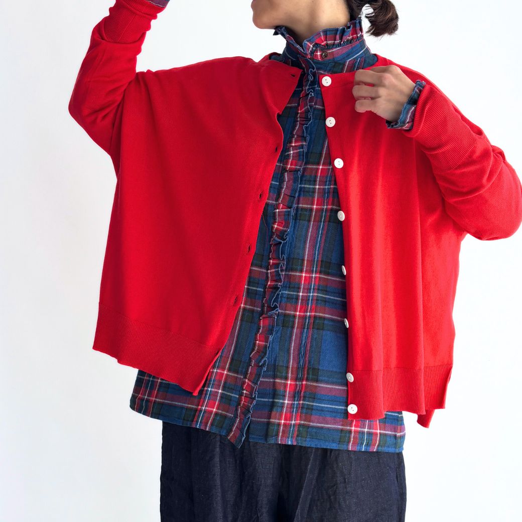 【Dopple & Scent】Indigo Tartan Frill Blouse in Blue