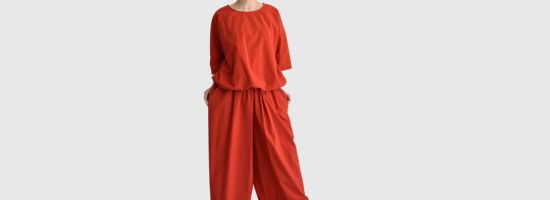 【D/d】Drawstring Pullover & Wide Cocoon Gathered Pants