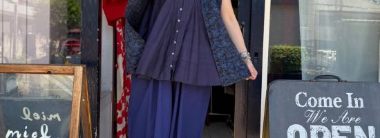 【maison de soil】FRENCH/SL FRILL COLLAR SHIRTS in Navy/Blue