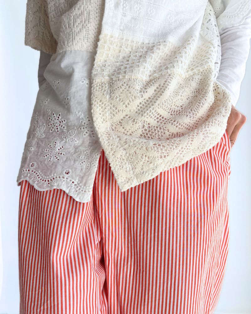 【Vas-y Lentement】 POPLIN STRIPE EASY PANTS in OrangeStripe