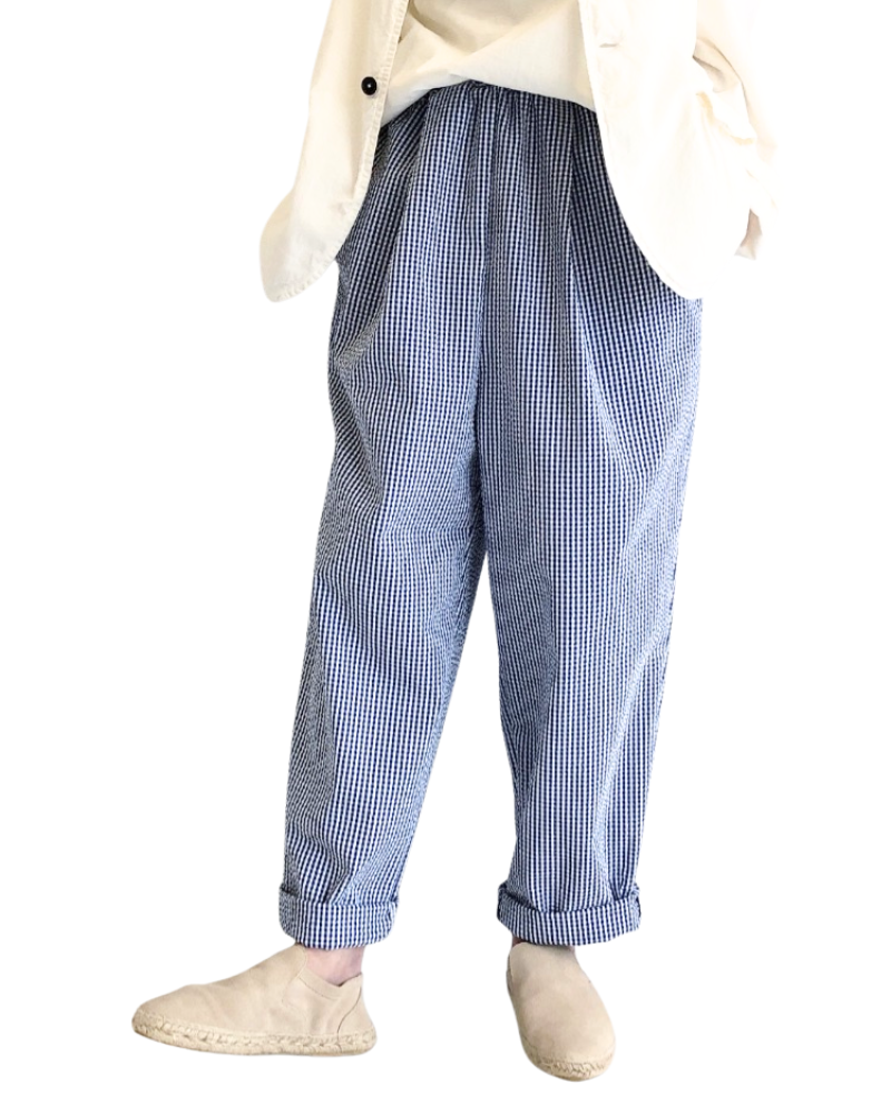 Gingham Check Easy Pants in Blue Check