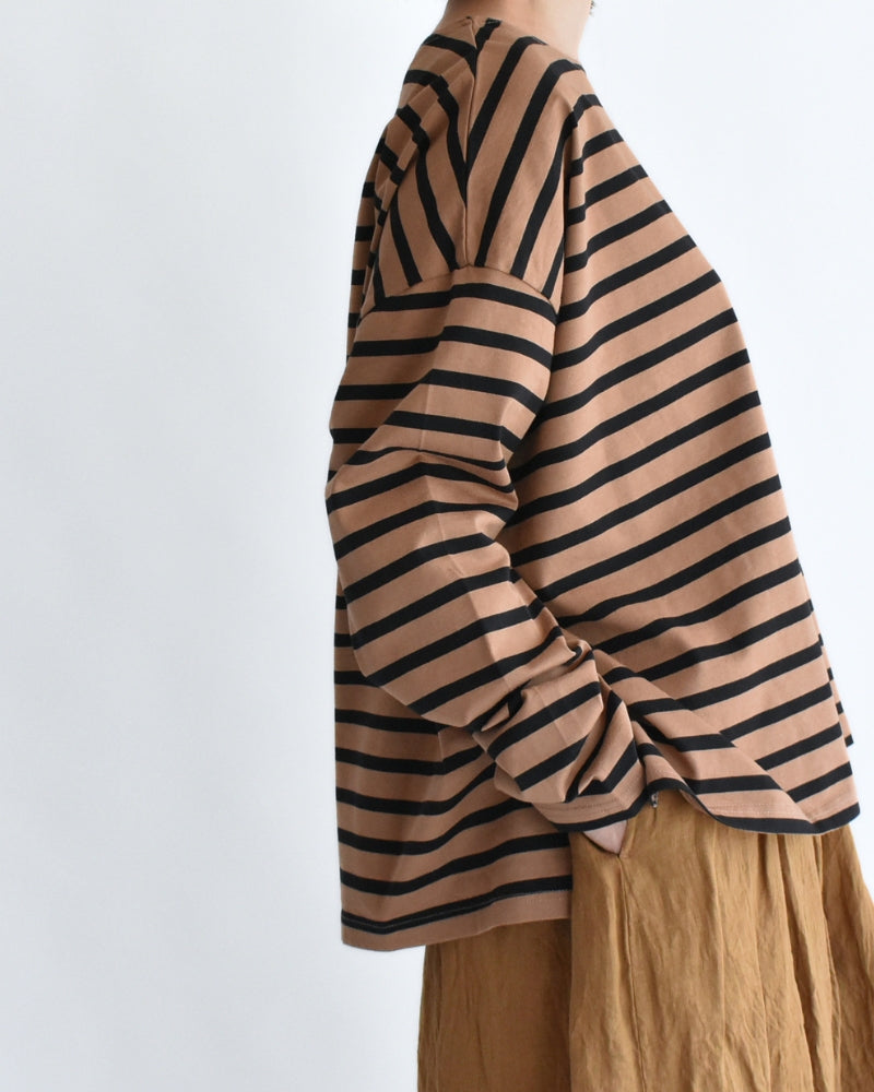 Cotton Striped Pullover in Mocha/Black