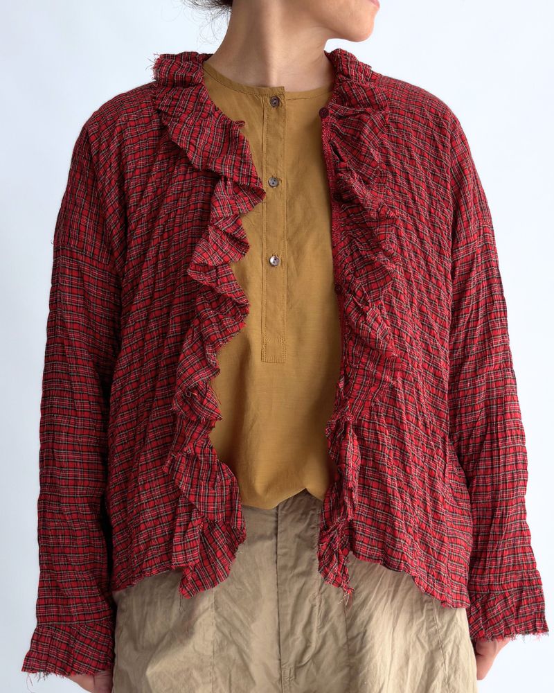 Check Frill Trim Blouse in AkaCheck