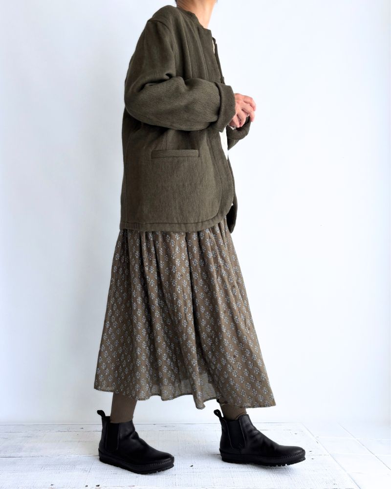 STAND COLLAR FLY FRONT JACKET in Olive