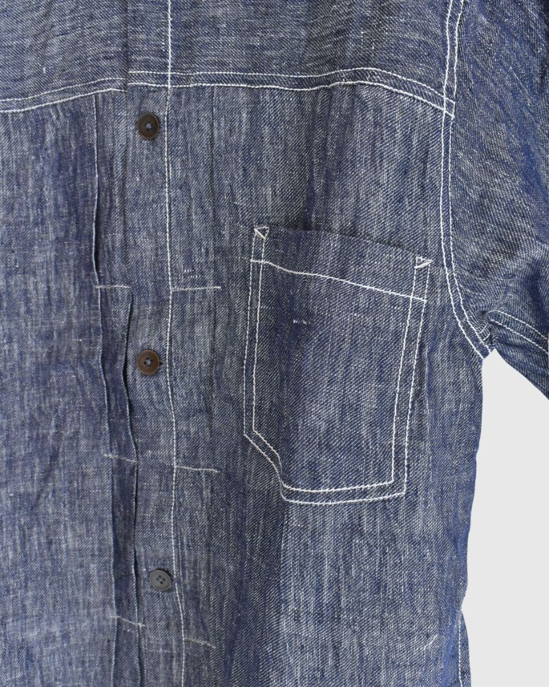 Handwoven Hemp Denim Collarless Jacket in Blue