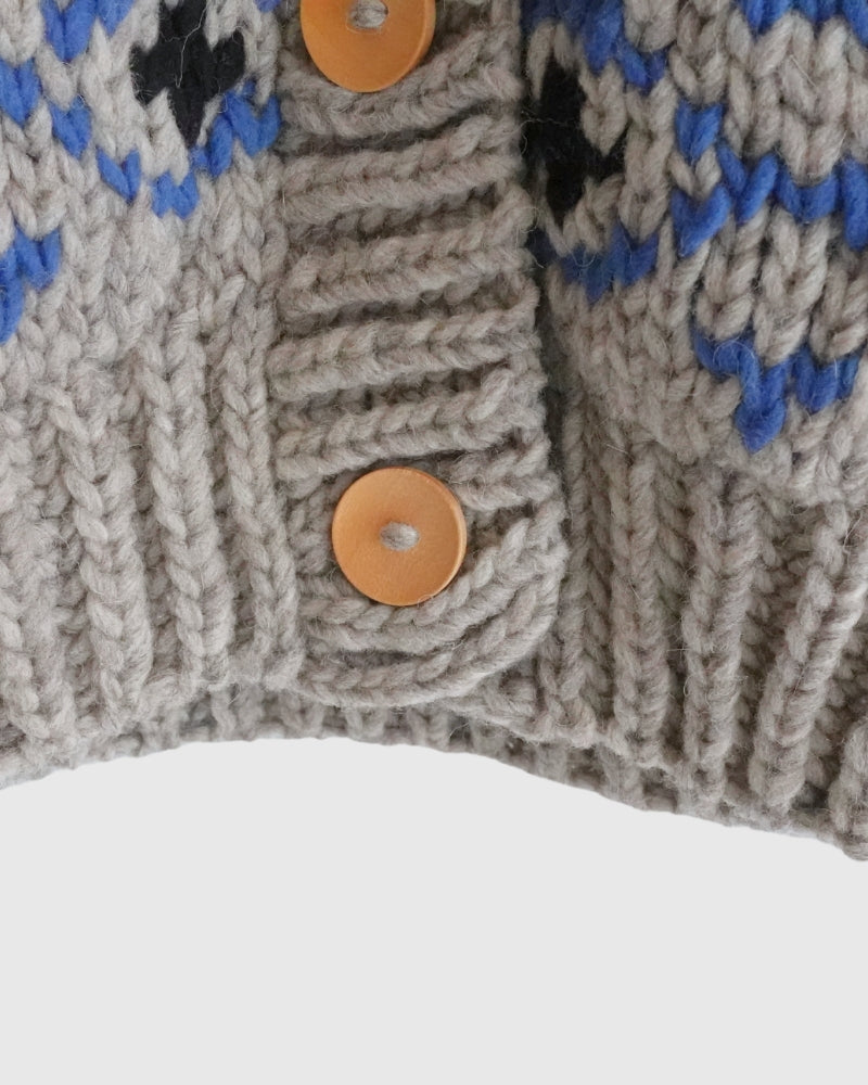 Wool Hand Knit Cardigan in Gray