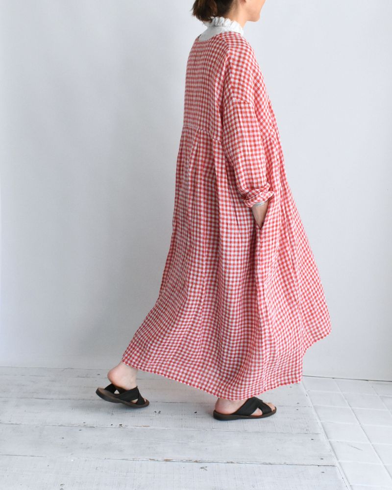 Gingham Check Linen Dress in RedCheck