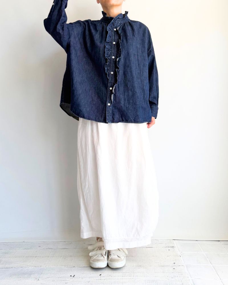 [Pre-order] F/W LA518 Ordinary Denim Frill Blouse (Late Sep - Early Oct)