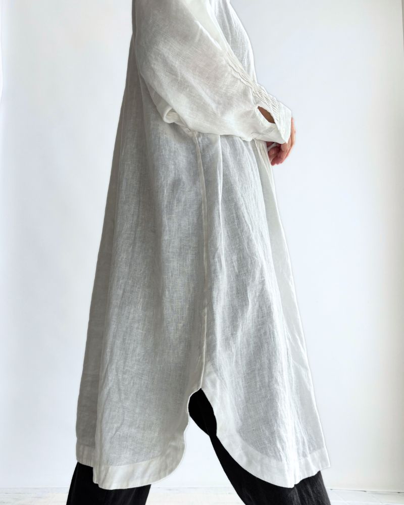 Linen Tuck Shirt Dress in White