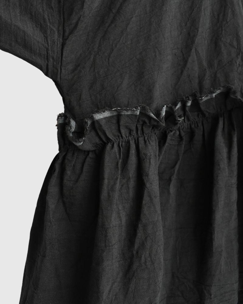 Linen Gathered Ribbon Coverall in Black