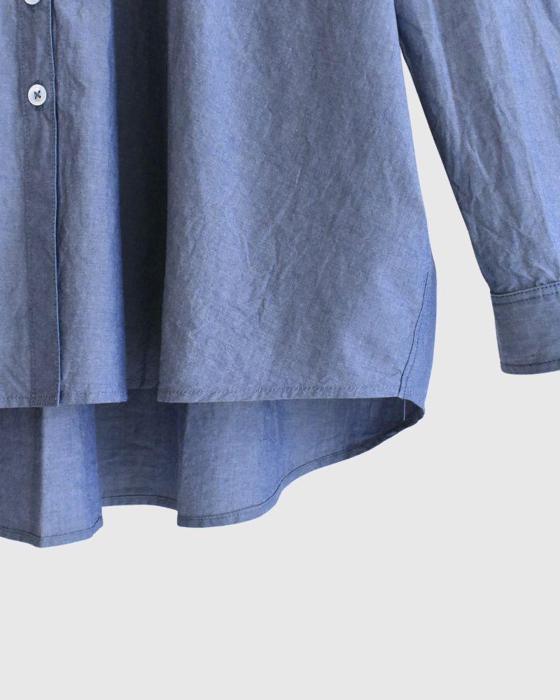 Band Collar Big Shirt in Navy