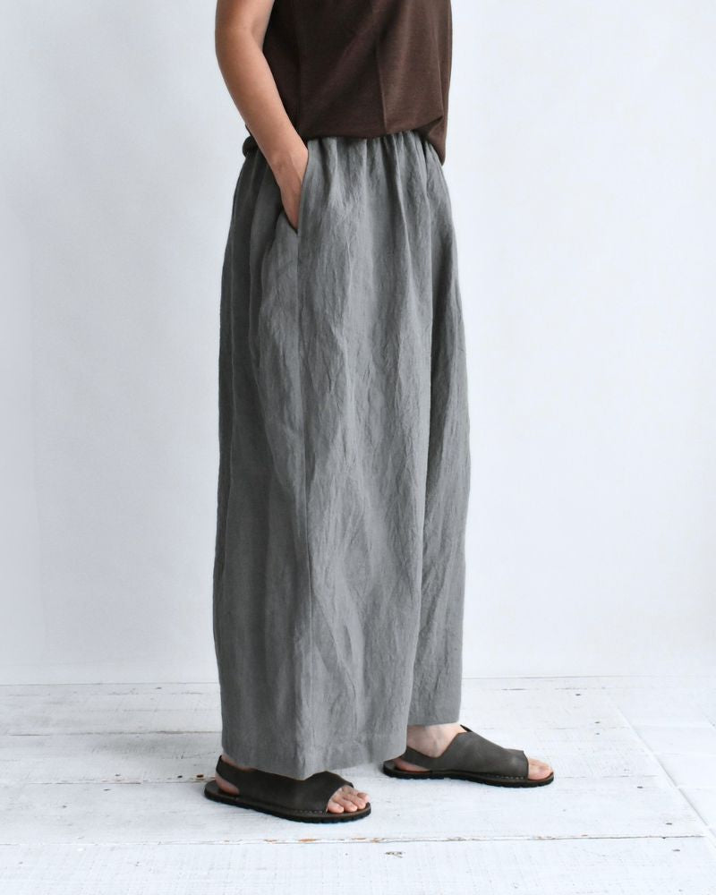 Wide Cocoon Gathered Pants (LINEN) in Gray