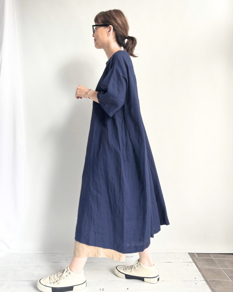 Box Pleated Dress in Indigo
