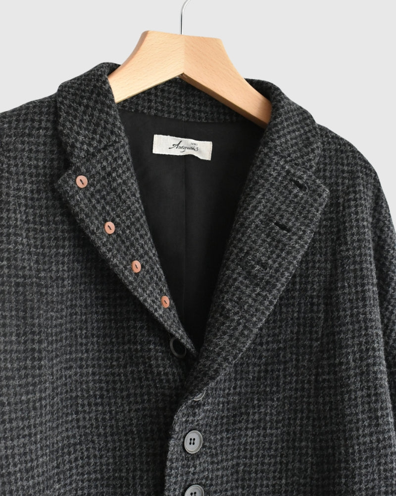 Wool Gauze Houndstooth Jacket in Charcoal