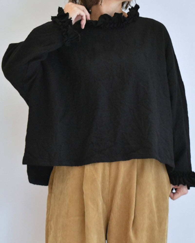 Wool Box Pullover in Black