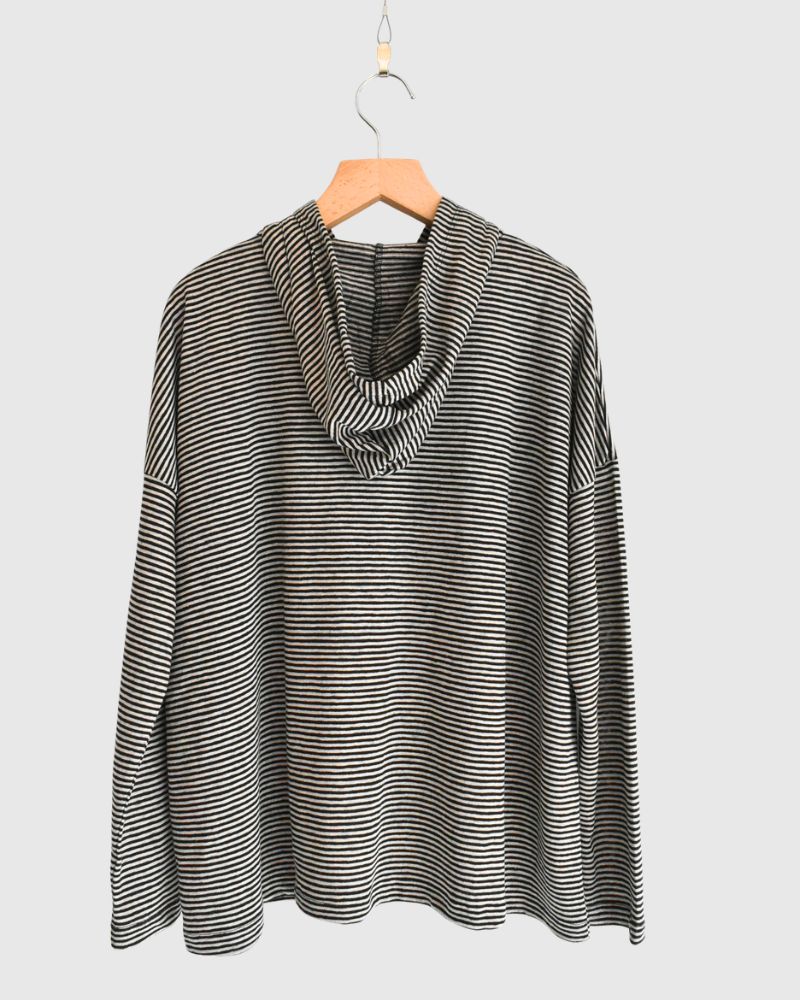 Linen Hooded Cardigan in Natural/Black