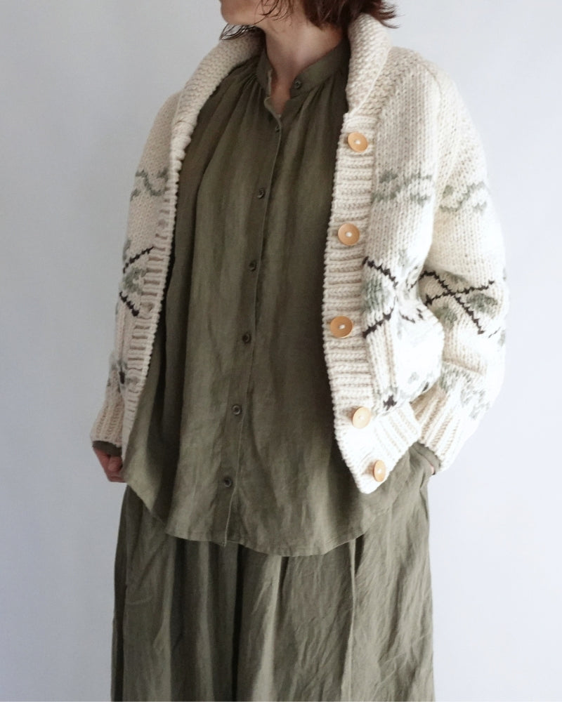 Wool Hand Knit Cardigan in White