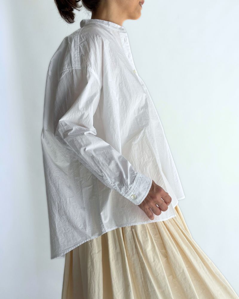 Band Collar Big Shirt in White