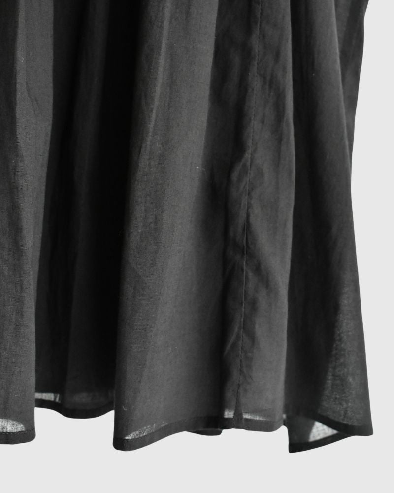 80s ORGANIC VOILE PLAIN CREW-NECK F/SLEEVE SHIRT WITH INVERTED PLEAT in Black