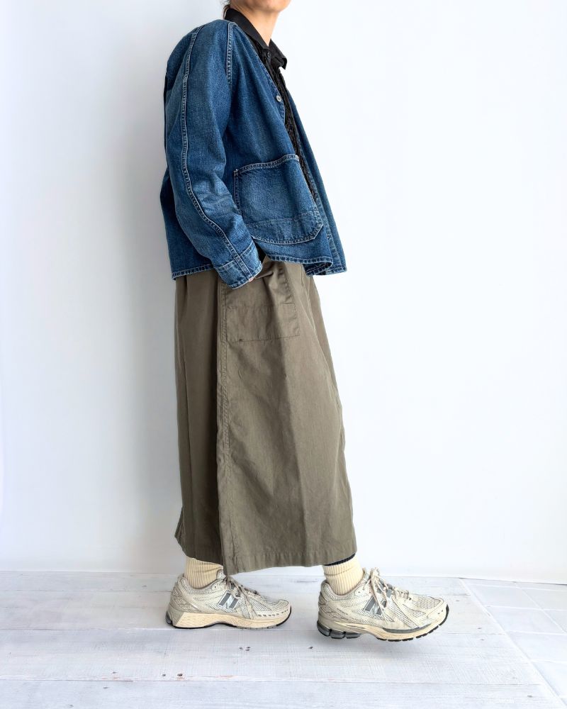 COTTON HERRINGBONE WASH EASY SKIRT in KhakiHerringbone